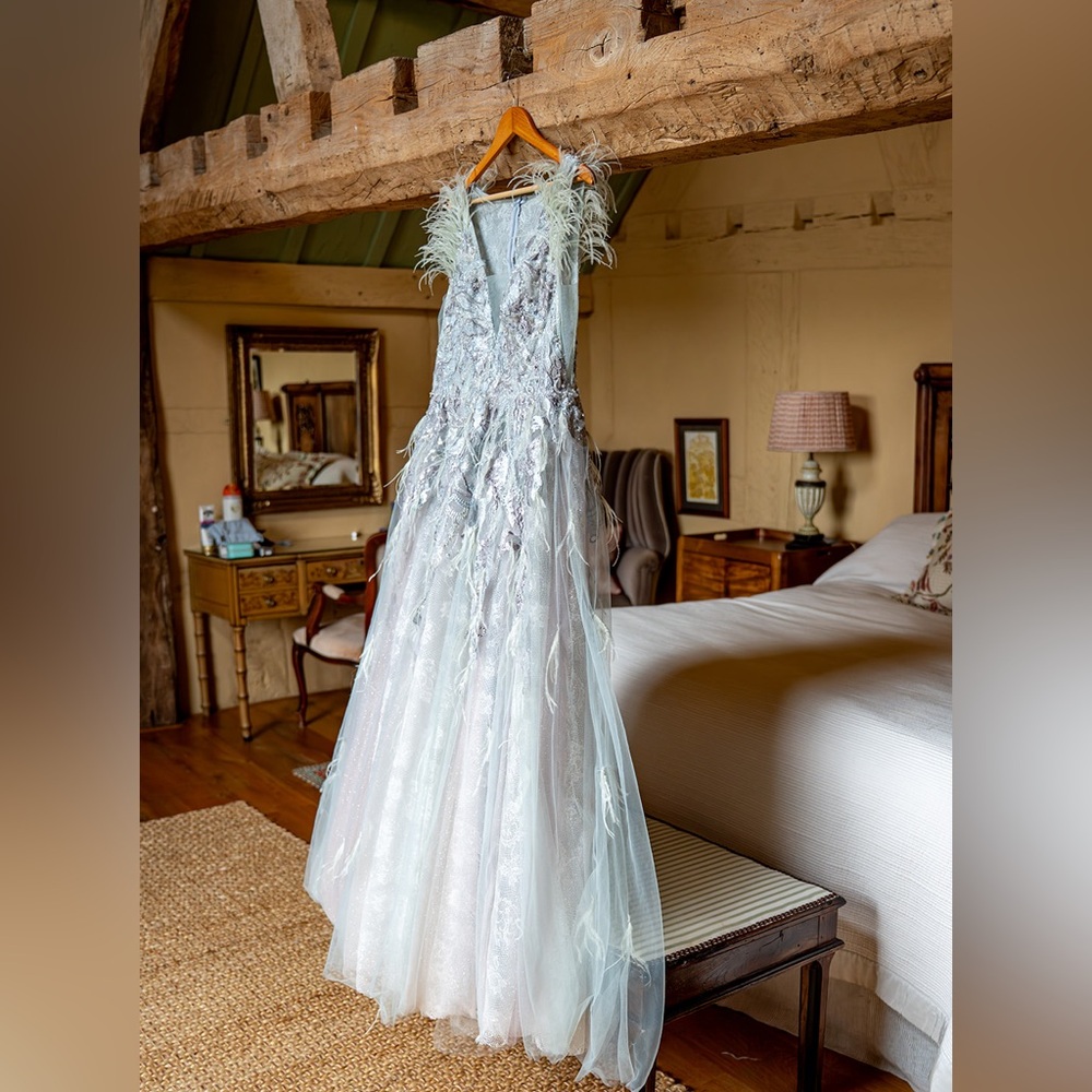 MacDuggal Seamist Feathered Embroidered Gown - Size 10 - Picture 5 of 15